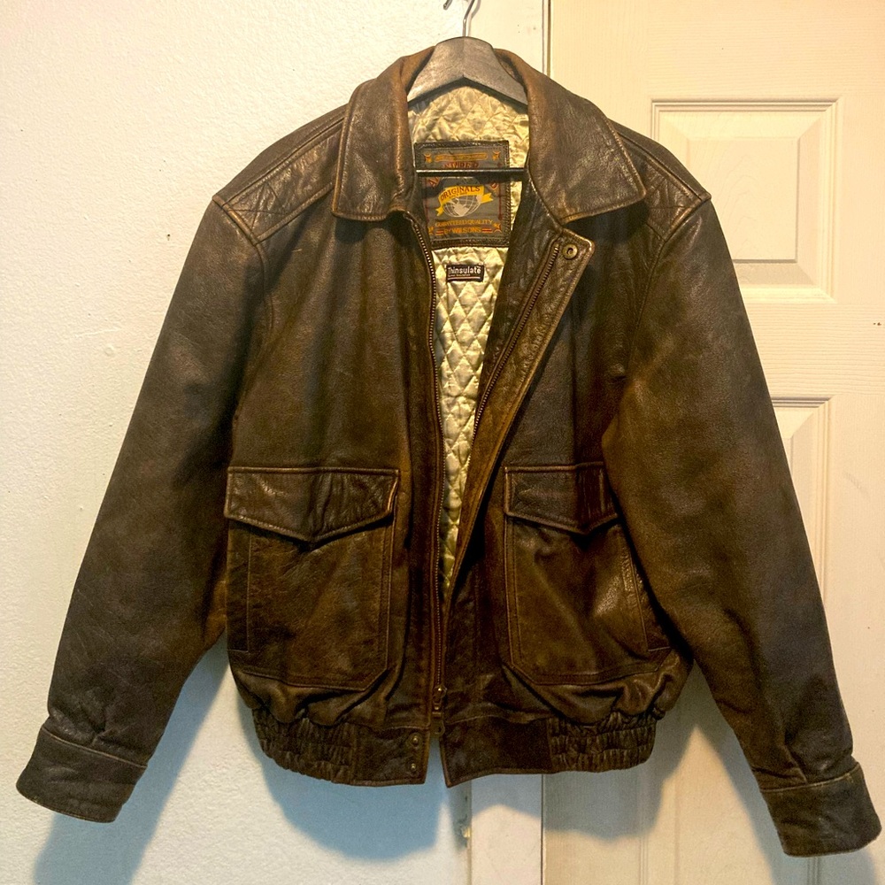 Vintage brown leather bomber jacket